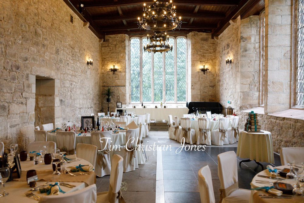 Romantic Yorkshire wedding breakfast room ready for guests.
