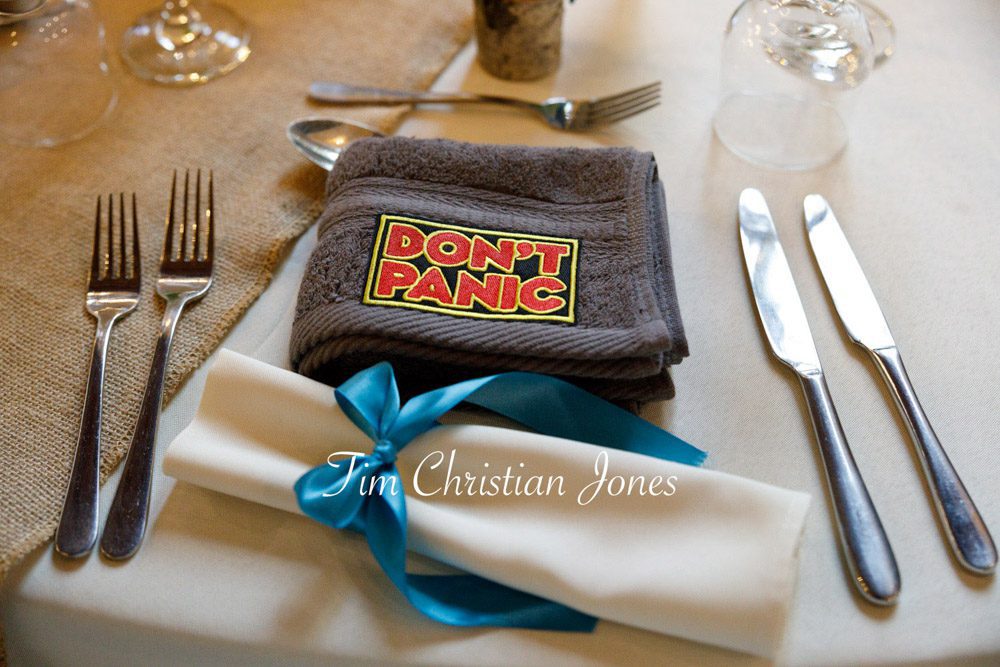 Wedding table decor with personalised placemat settings.