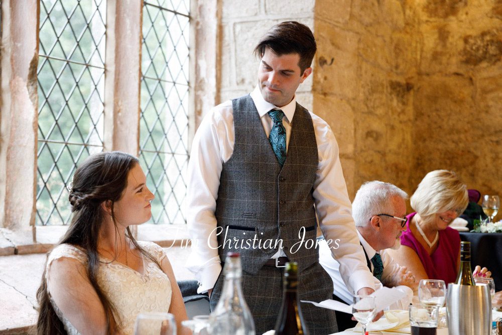 The groom giving his wedding speech at The Priests House, Barden Tower.
