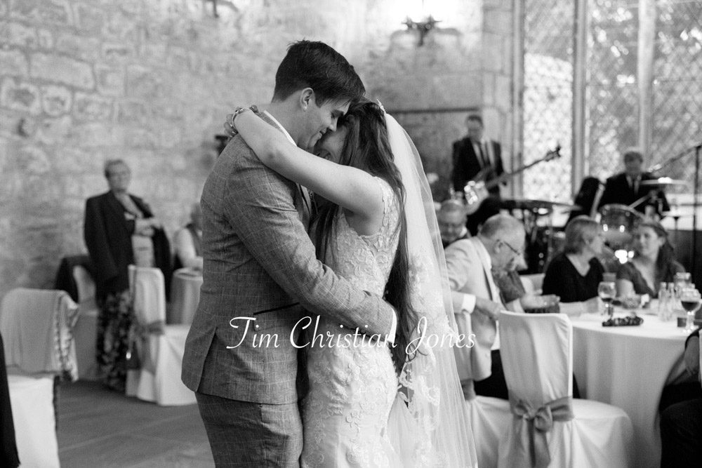 Timeless black and white wedding first dance at Barden Tower.
